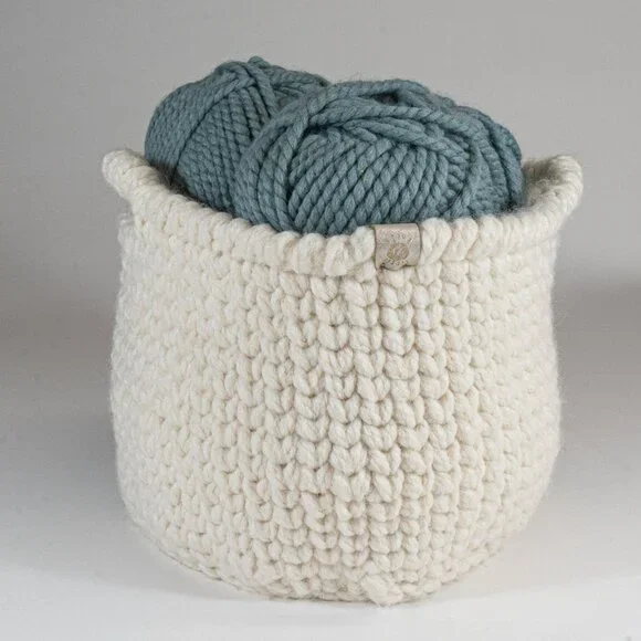 Large Handmade Farmhouse Crocheted Basket With Handles - Picture 3 of 5